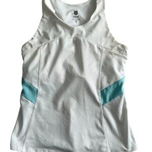 K SWISS Women’s White Blue Workout Tennis Tank Top Size Small
